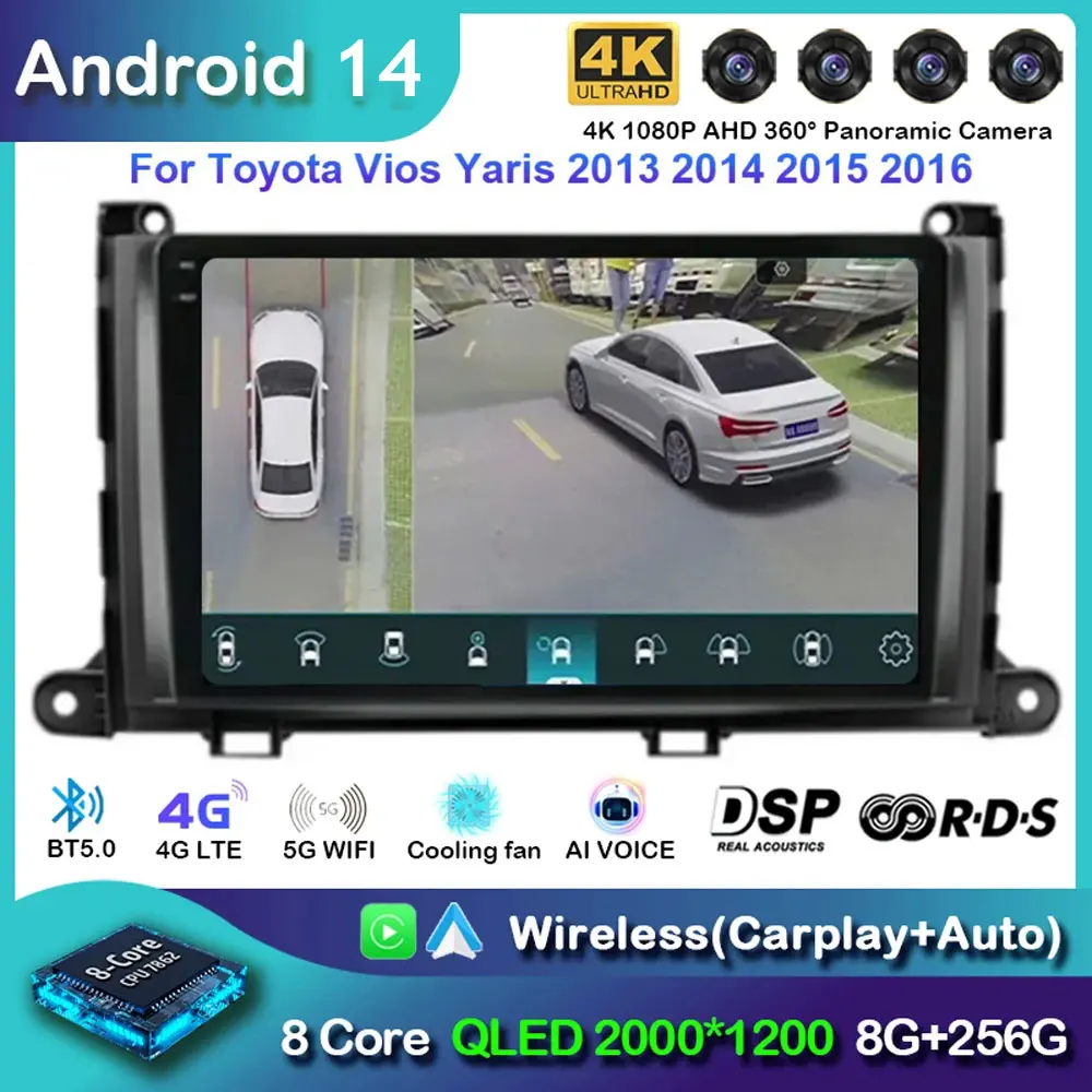 

Автомагнитола Carplay для Toyota, мультимедийный стерео-плеер на Android 14, с Gps, для Toyota Sienna 2009, 2010, 2011, 2012, 2013, 2014, типоразмер 2 Din