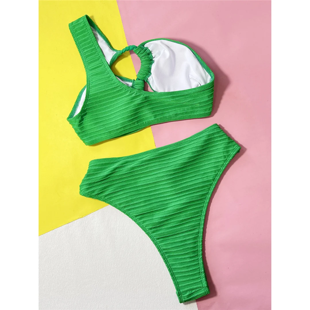 Neuer, ausgeschnittener, einseitiger Bikini, zweiteiliger Badeanzug für Damen, Bikini-Set mit hohem Beinausschnitt, Badebekleidung, Damen-Badeanzug, V5507 – Detail 10