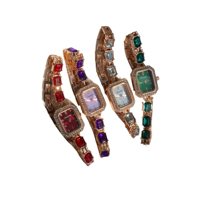 

Gem bracelet watch fashionable retro light luxury temperament exquisite versatile white student watch female