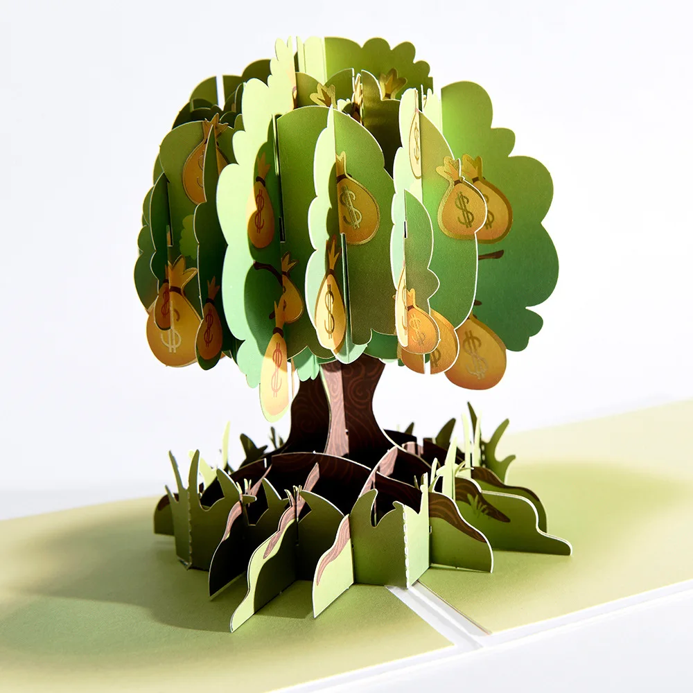 

3D Gold Money Tree Greeting Card Meeting Celebration Invitation Office Study Desktop Fortune Tree Blessing Ornament