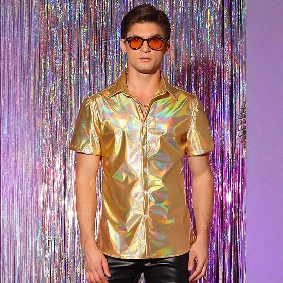 New Summer New Men's Casual Lapel Glossy Short-sleeved Shirt Men's Clothing