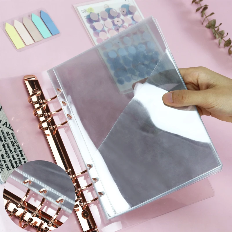 10Pcs A5 Transparent PVC Lose Blatt Lagerung Halter Binder Ringe Notebook 6 Loch Halb Beutel Einsatz Seiten Produkt Einreichung taschen