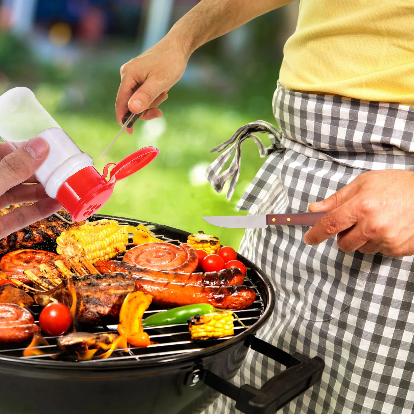 10 Uds. Maceta de plástico para especias, botellas para condimentos, pimentero, tarro de sal, lata para condimentos para barbacoa, cocina, color rojo