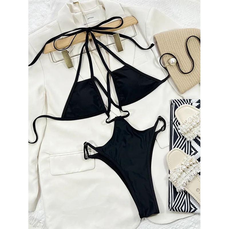 Black One Piece Swimsuit Female 2024 Trikini Swimwear Women Cut Out Bathing Suits Summer Beach Wear Bather Monokini Swim Pool