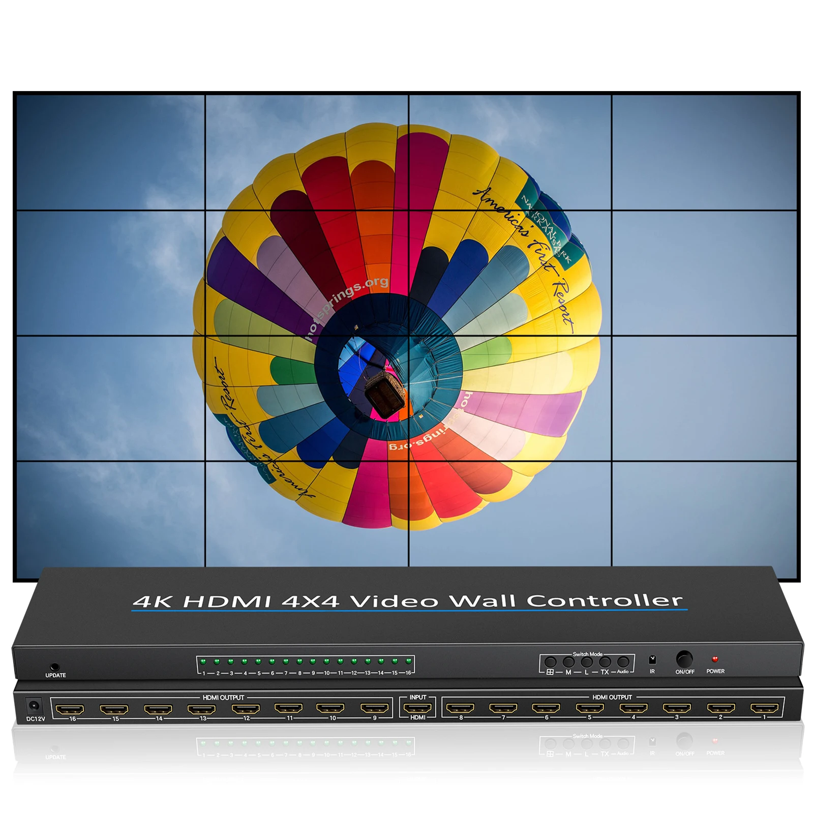 Video Wall Controller 4K Compatible HDMI 4X4 2x2 Compatible 1 HDMI Input and 16 HDMI Output LED Screens Processor Video Splicer