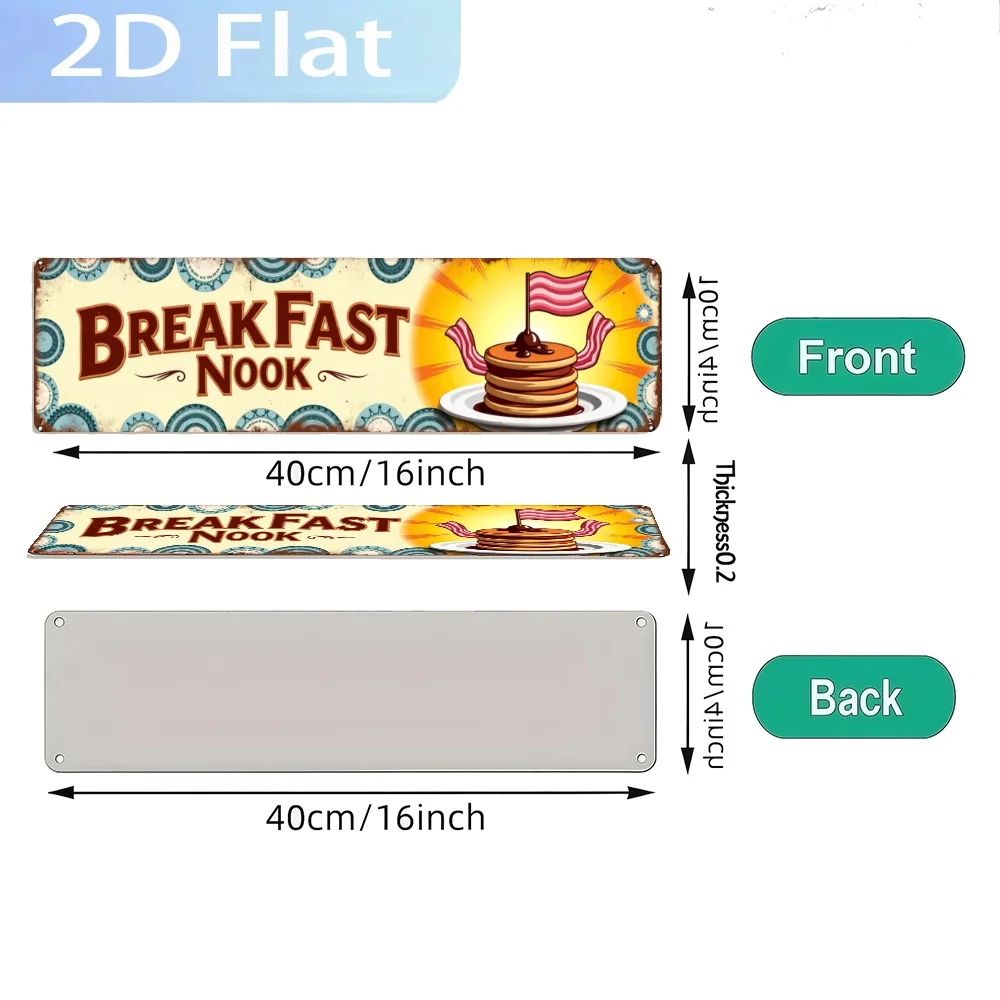 2D Flat, One Piece of Decor Saying 'Breakfast Nook Sign with Pancakes', a Rustic Farmhouse Wall Art Featuring a Weathered