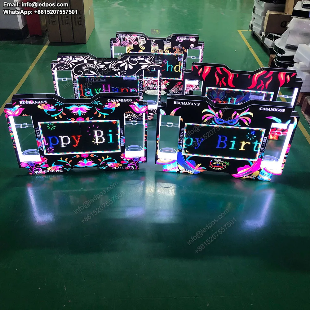 LED Double Bottles Glorifier Presenter Service VIP Scrolling Text Programmed Message Digital Letter App Screen Sign Board