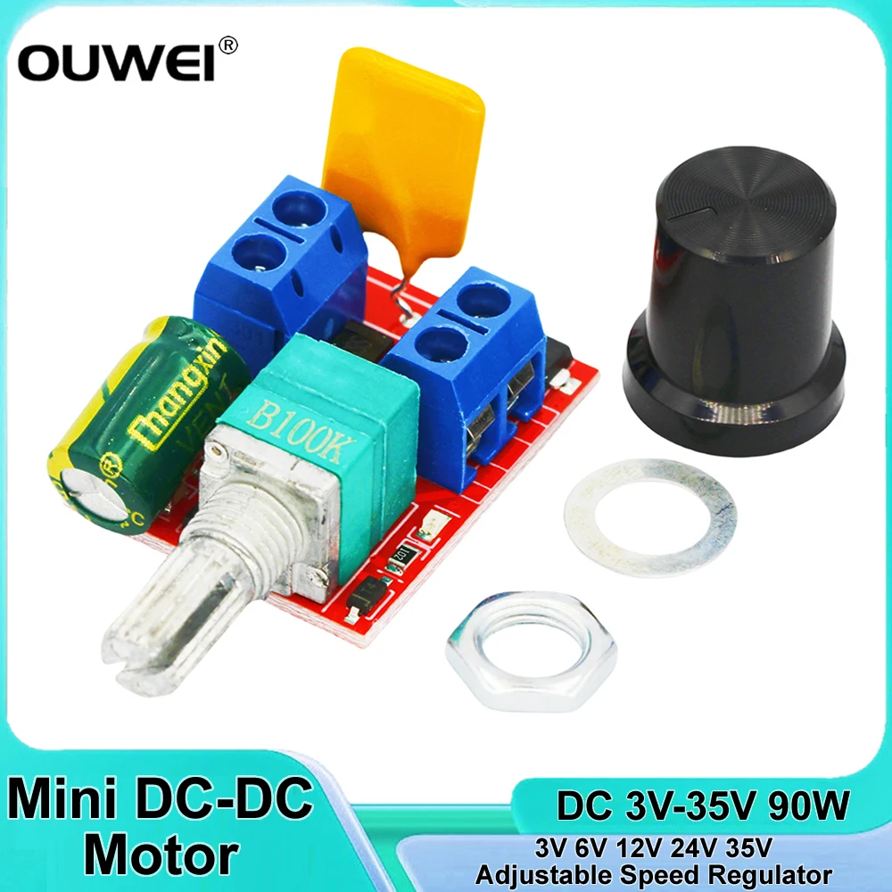 Mini silnik DC-DC 5A PWM Max 90W moduł kontrolera prędkości 3V 6V 12V 24V 35VDC Regulator prędkości przełącznik regulowana LED ściemniacz