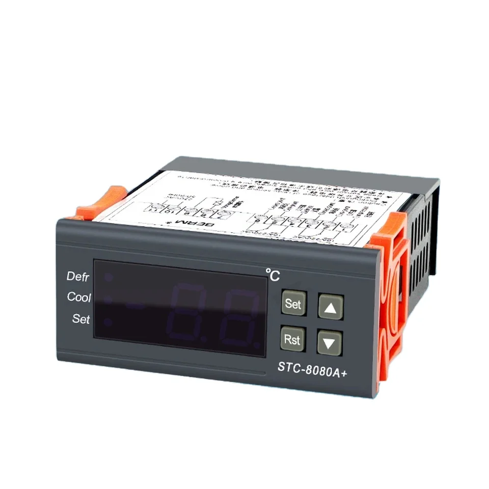 STC-8080A Plastic OEM Digital Temperature Controller Thermostat Switch with NTC Sensor for Freezer Defrost and Cooling Timer