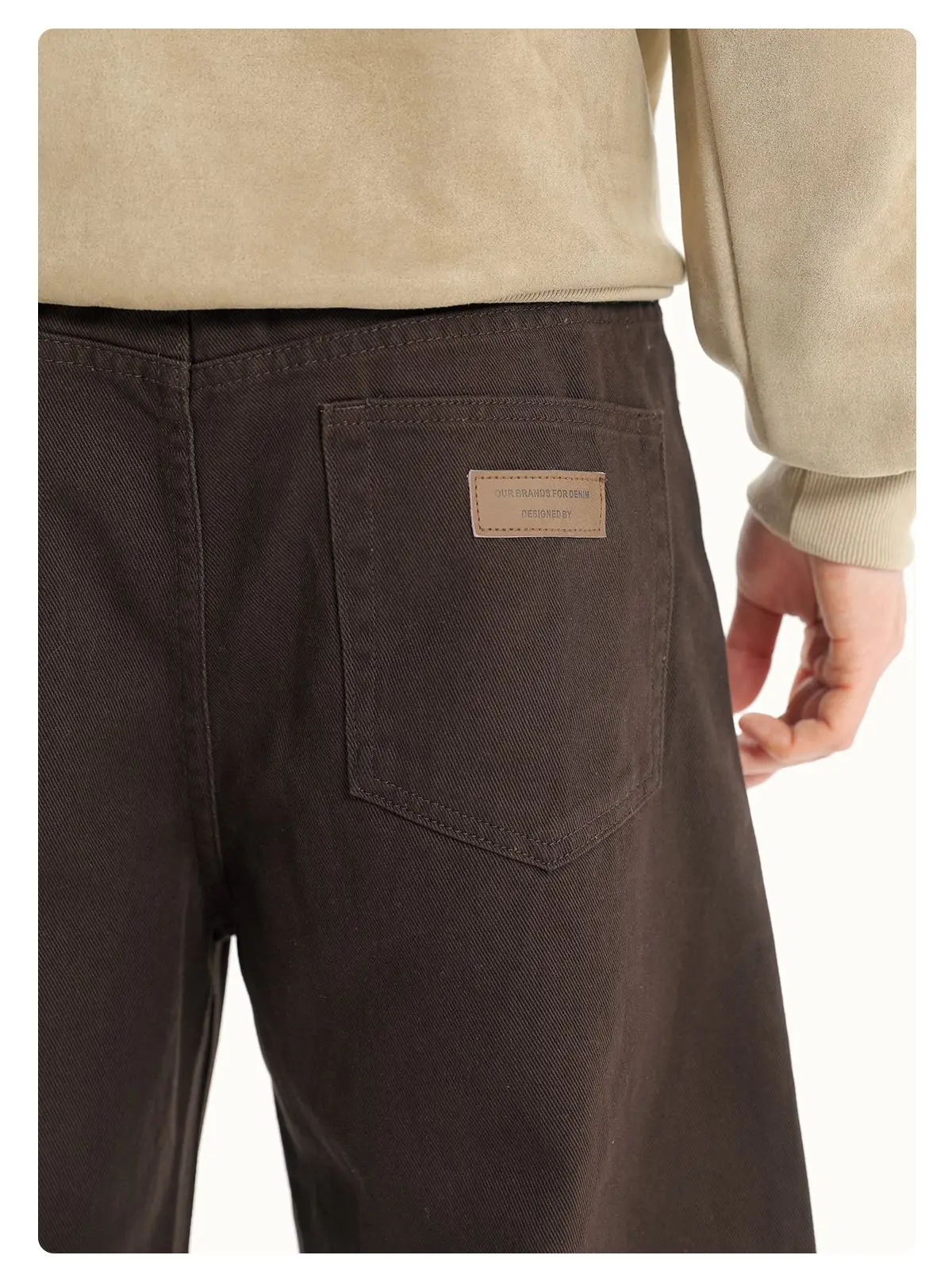 Herbstliche 100% Baumwoll-Twill-Denim-Jeans mit geradem, lockerem Schnitt für Männer und Frauen, High-Street-Baggy-Y2K-Hose in Beige-Weiß mit weitem Bein – Detail 6