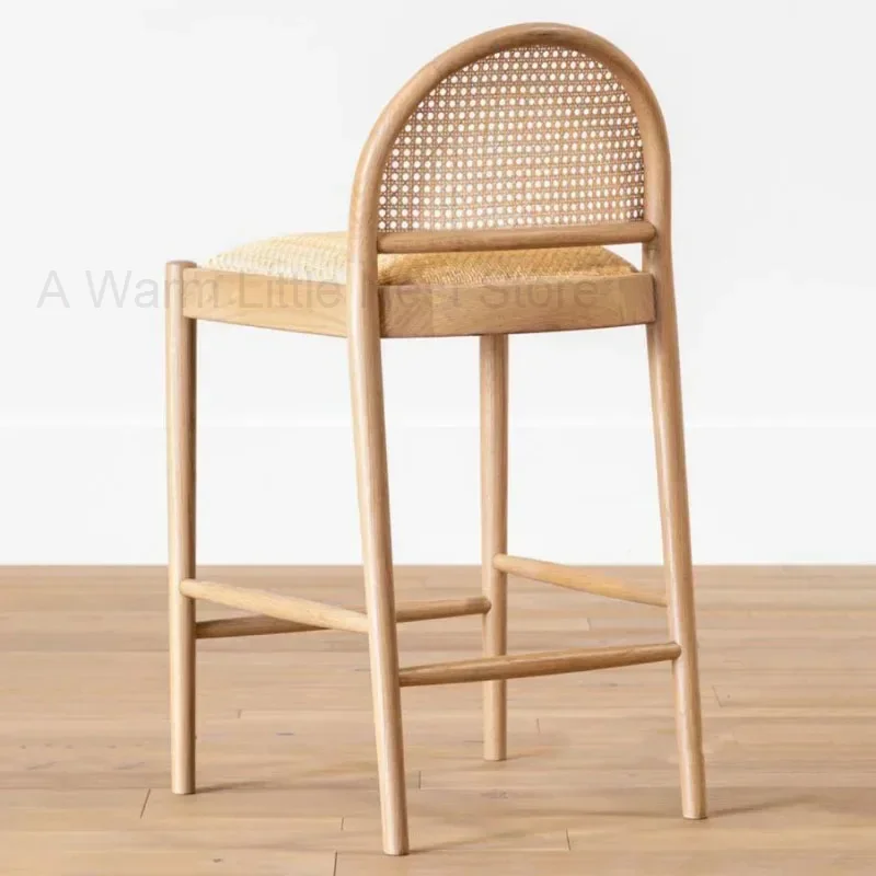 Nordic Woven Rattan Bar Stool Home Luxury Bar Chair Casual Dining Chairs Modern Minimalist Ash Wood High Stool Reception Chair