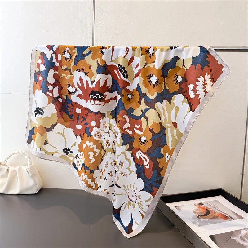 French 70x70cm Silk Scarf Neckerchief Satin Print Handbag Decoration Female Accessories Luxury Design Neckerchief Bandana Hijab