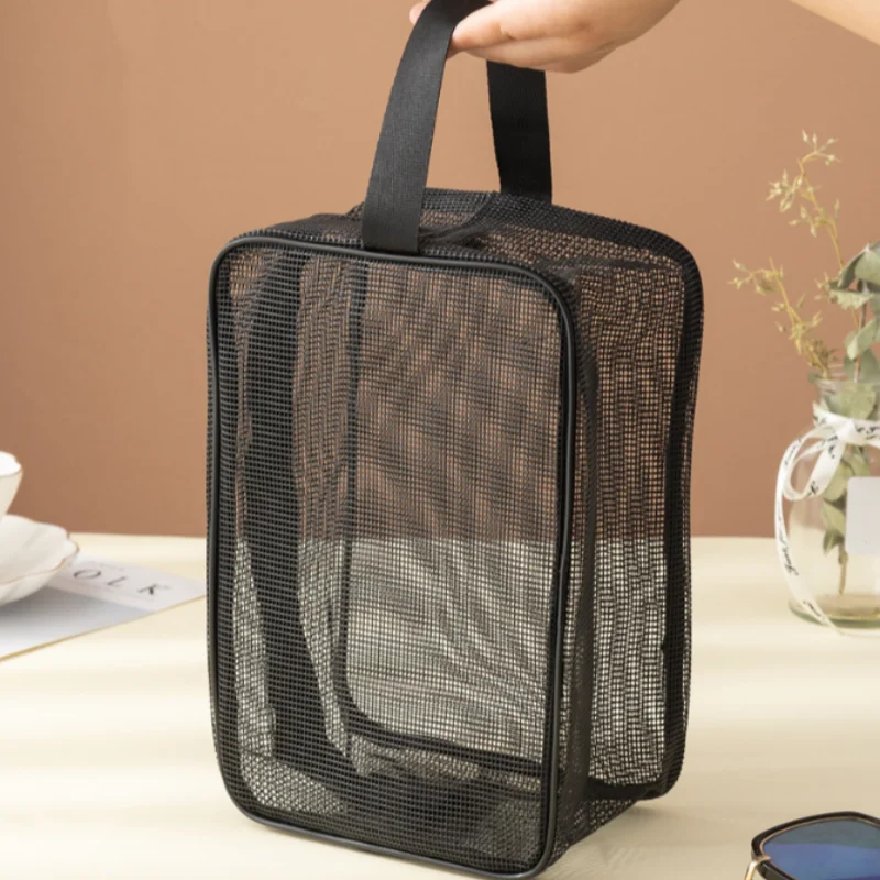 Mesh Transparent Cosmetic Bags Portable Black Travel Toiletry Organizer Large Capacity Wash Make Up Case Bathroom Supplies