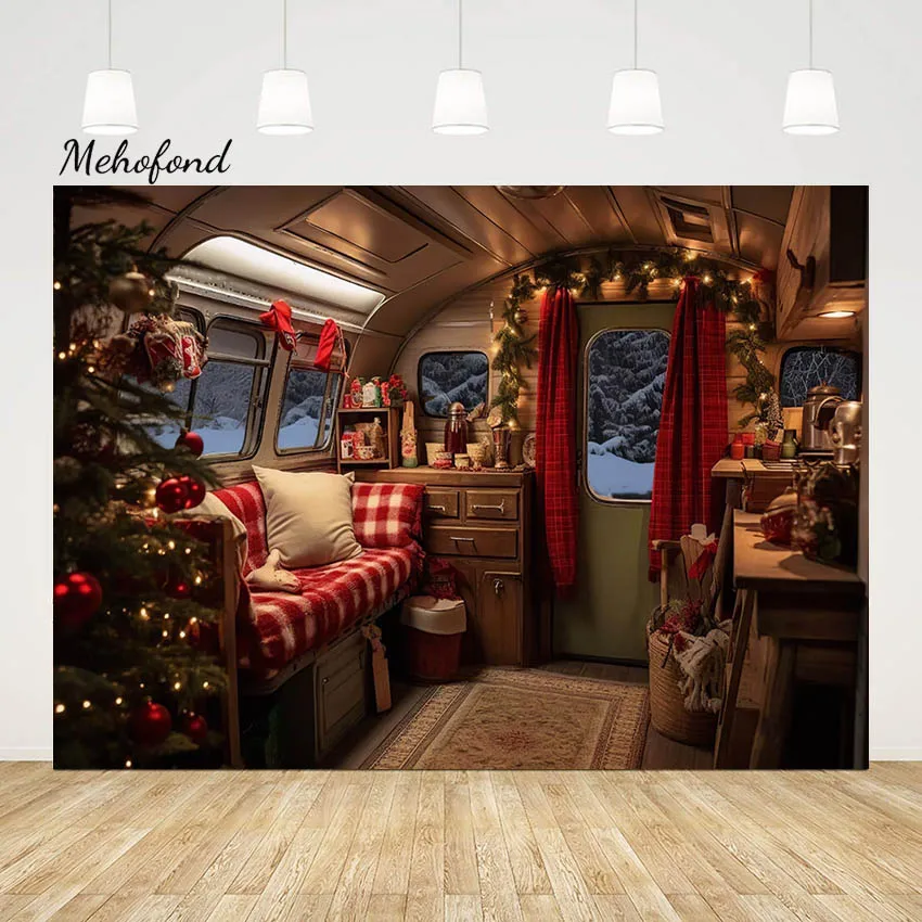 

Mehofond Christmas Car Winter Snow Backdrop for Photography Studio Red Truck Newborn Baby Portrait Photo Background Photocall