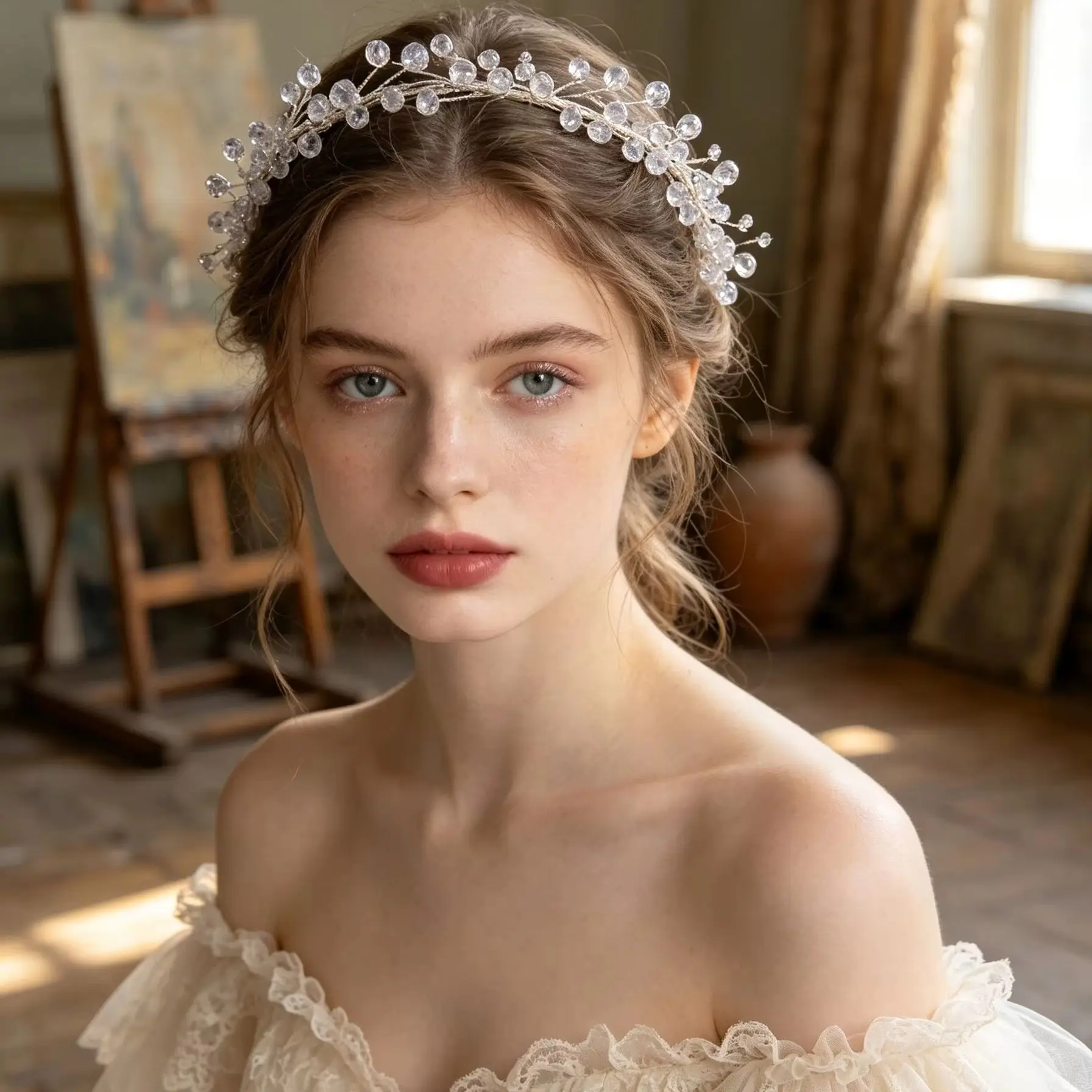 1 Piece of Bohemian Retro Clear Crystal Bead Headband with Fine Crystal Bead Branches, Vintage Atmosphere Bridal Wedding Headpiece