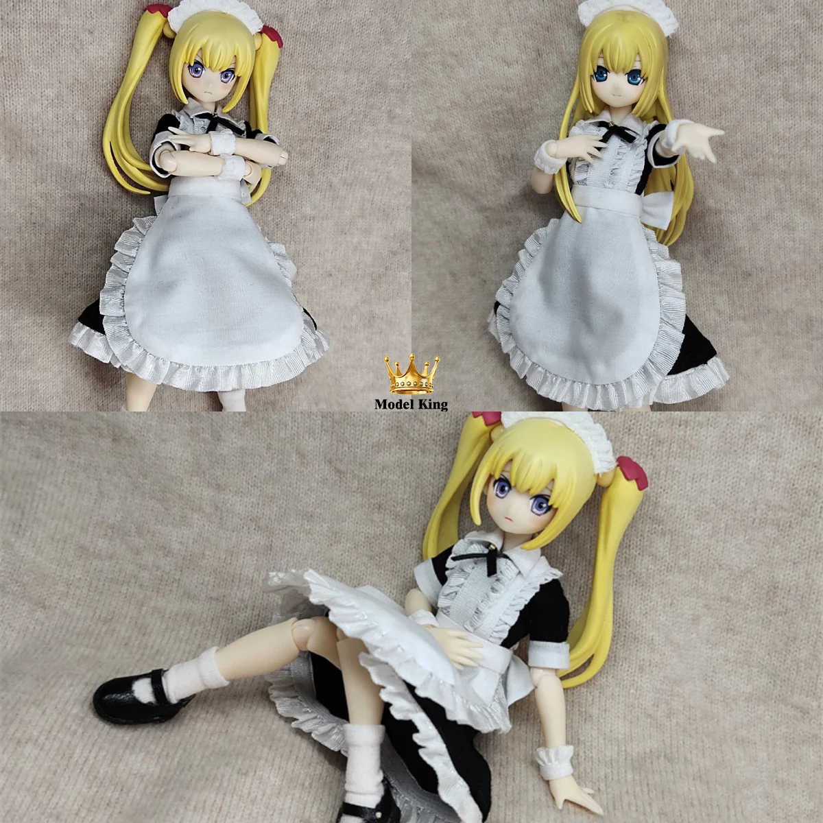 Handmade 1/12 Scale Sweet Lovely Maid Dress Set with Apron Headband Fit 6inch Figma Shf Azone Action Figures Body Model