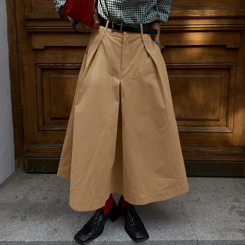 

INCERUN мужские широкие брюки однотонные джоггеры на пуговицах свободные брюки мужские уличные плиссированные 2025 модные повседневные мужские брюки S-5XL