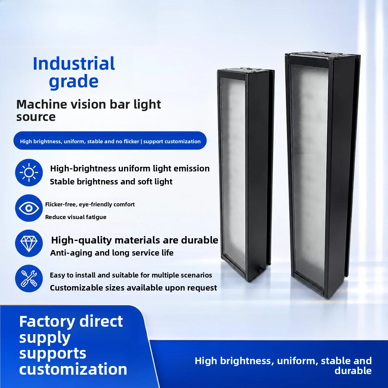 High Brightness LED Bar Light for Machine Vision – Industrial Linear Illumination for CCD Inspection, Customizable