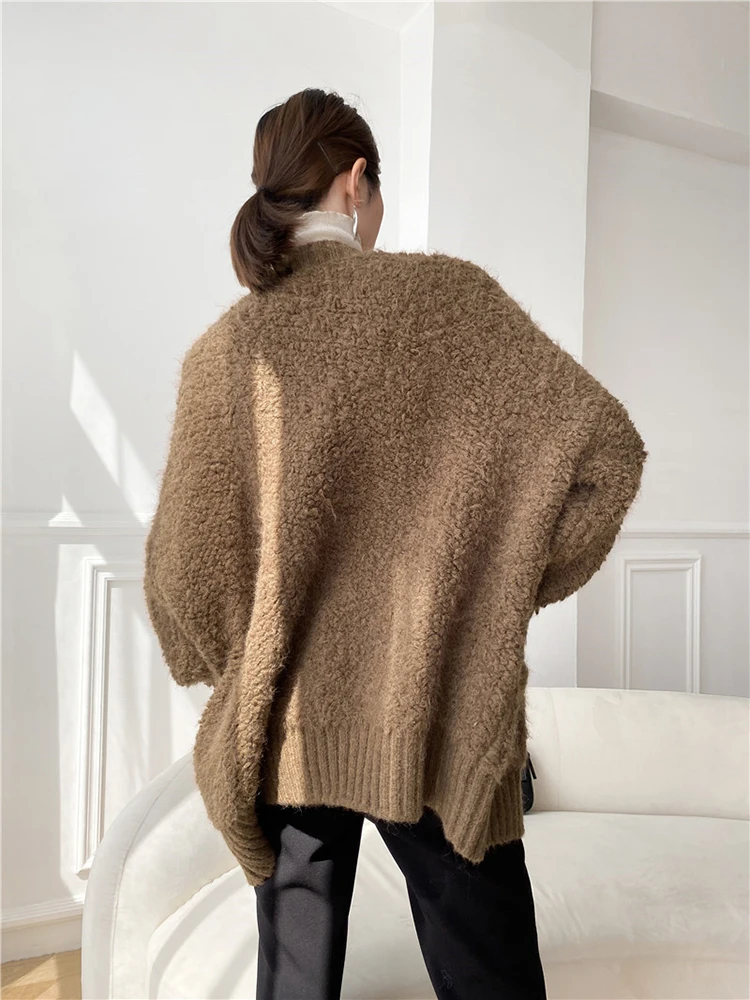 LANMREM Thick Wool Sweater Women\'s Autumn And Winter New V Neck Long Sleeves Solid Color Soft Loose Knit Cardigan 2DA9122