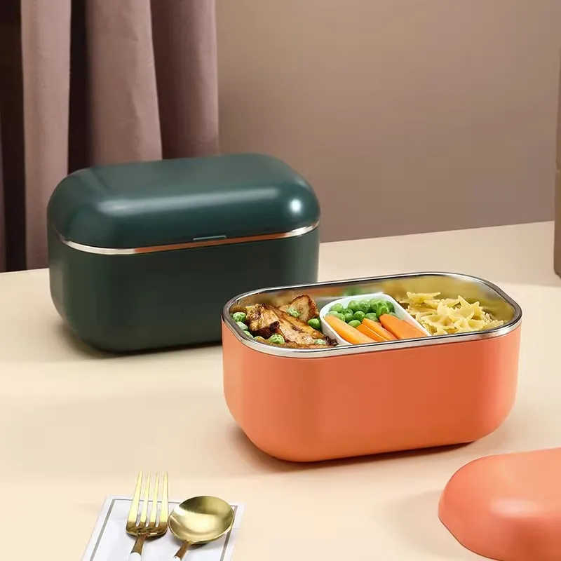 Portable Electric Food Warmer Lunchbox with Stainless Steel Container, Compatible with 110V Home and 12V Car Power Plugs for