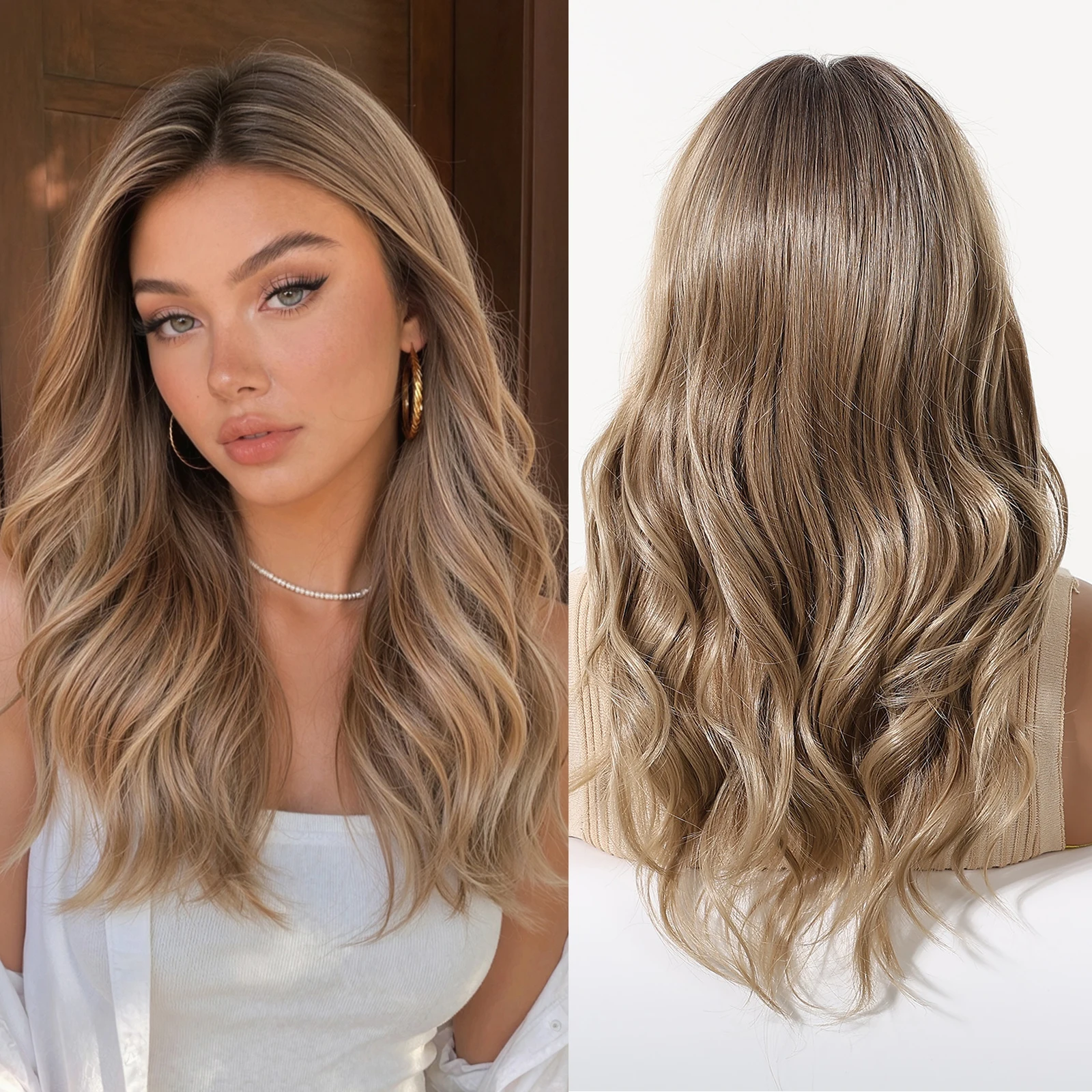 TOPSHE 18 Inch 13x6 HD Transparent Lace Frontal Wig Long Wavy Ash Blonde Synthetic Wigs for Women Natural Scalp Heat Resistant