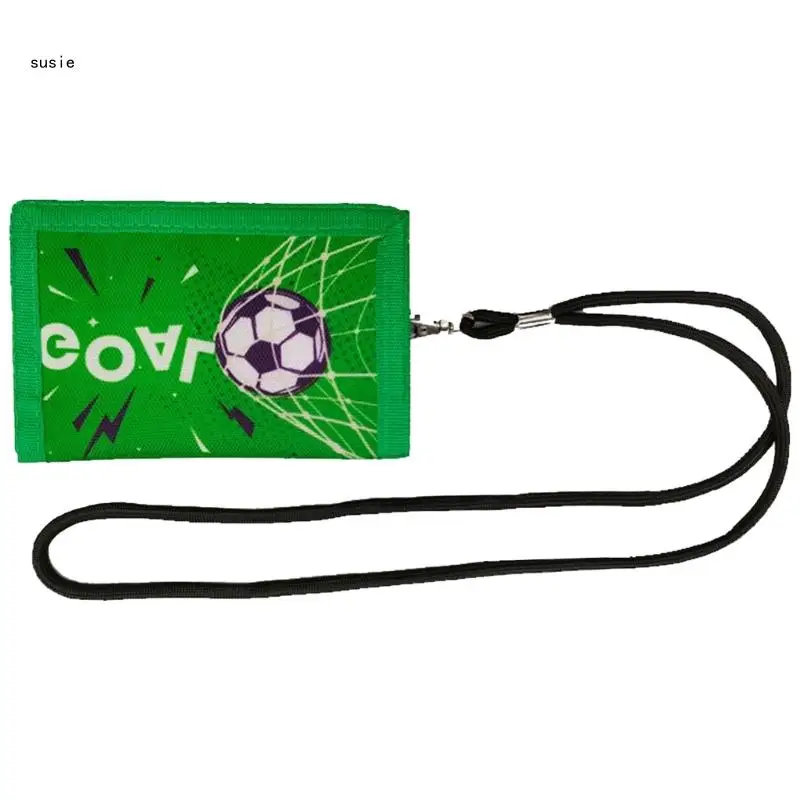 X7YA Kids Wallet for Boy Girls Trifold Football Wallet with Lanyard Card Holders and Zippered Coin Pocket Birthday Gifts