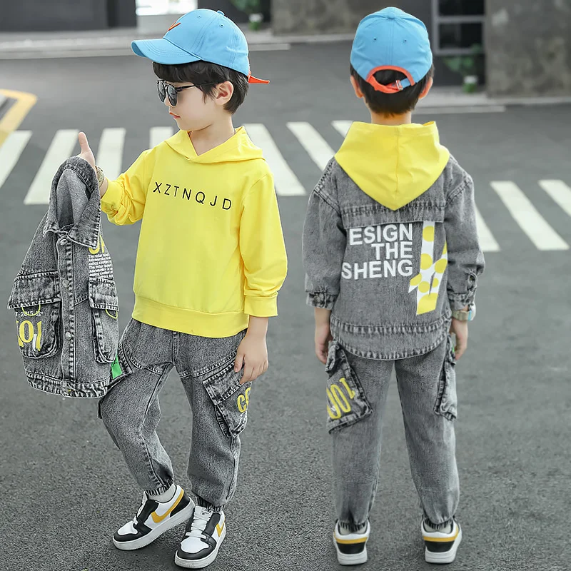 Boys Suit Coat+Pants Cotton 2Pcs/Sets 2023 Classic Jean Spring Autumn Sports Sets Tracksuit Children Clothing