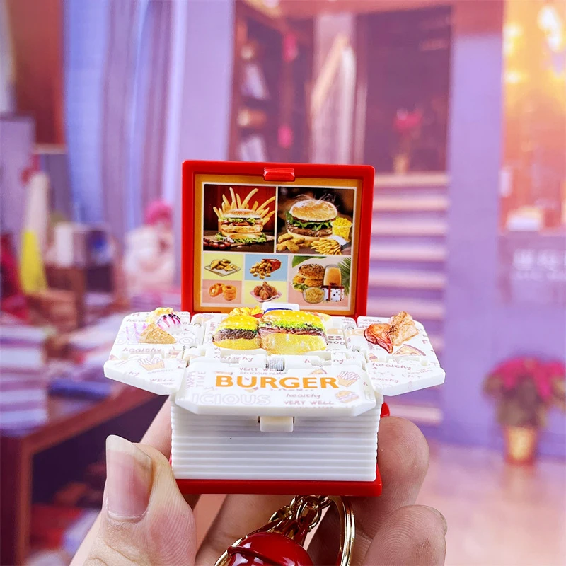 1Pc Creative 3D Folding Book Toy Keychain Funny Cute Burger Beach Summer Seaside Festival Mini Magic Book Backpack Small Pendant