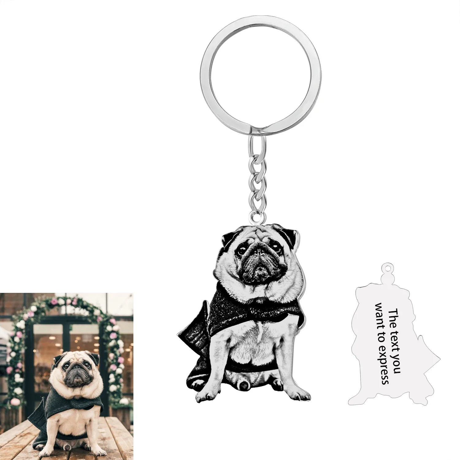 Dog Pet Keychain Stainless Steel Keyring Personalized Photo Customized Keychain Family Photos Keychain DIY Picture Keychain