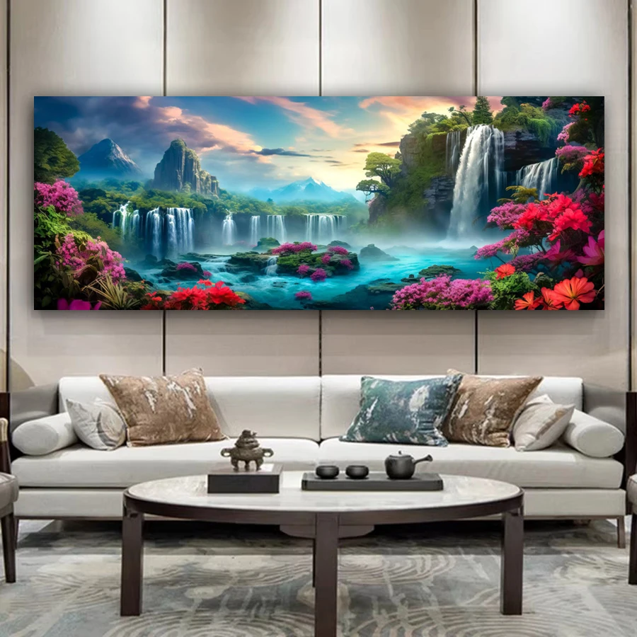 

Mountain Waterfall Scenery Diy Mosaic Embroidery Landscape Large Size Diamond Painting Handicraft Kits Full Square Round Drill