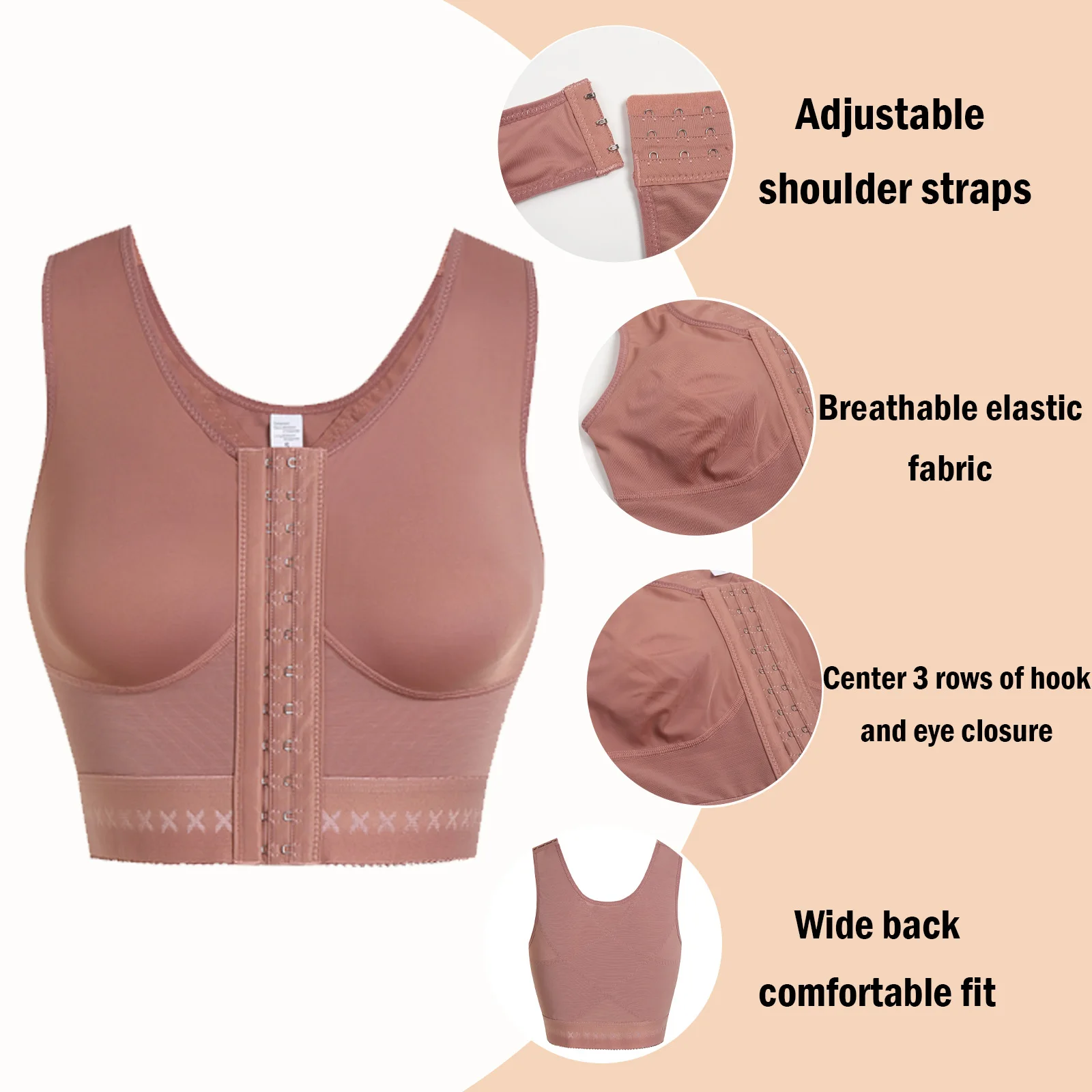 Women Post-Surgery Shaper Front Closure Bra Sleeveless Tummy Control Shapewear Posture Corrector Top Breast Support Underwear