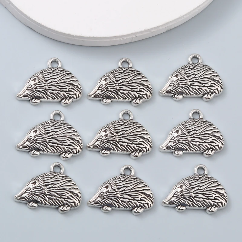 40 PCS Cute Hedgehog Charms Alloy Animals Silver Color Pendants For Making Handmade Necklace DIY Jewelry Findings