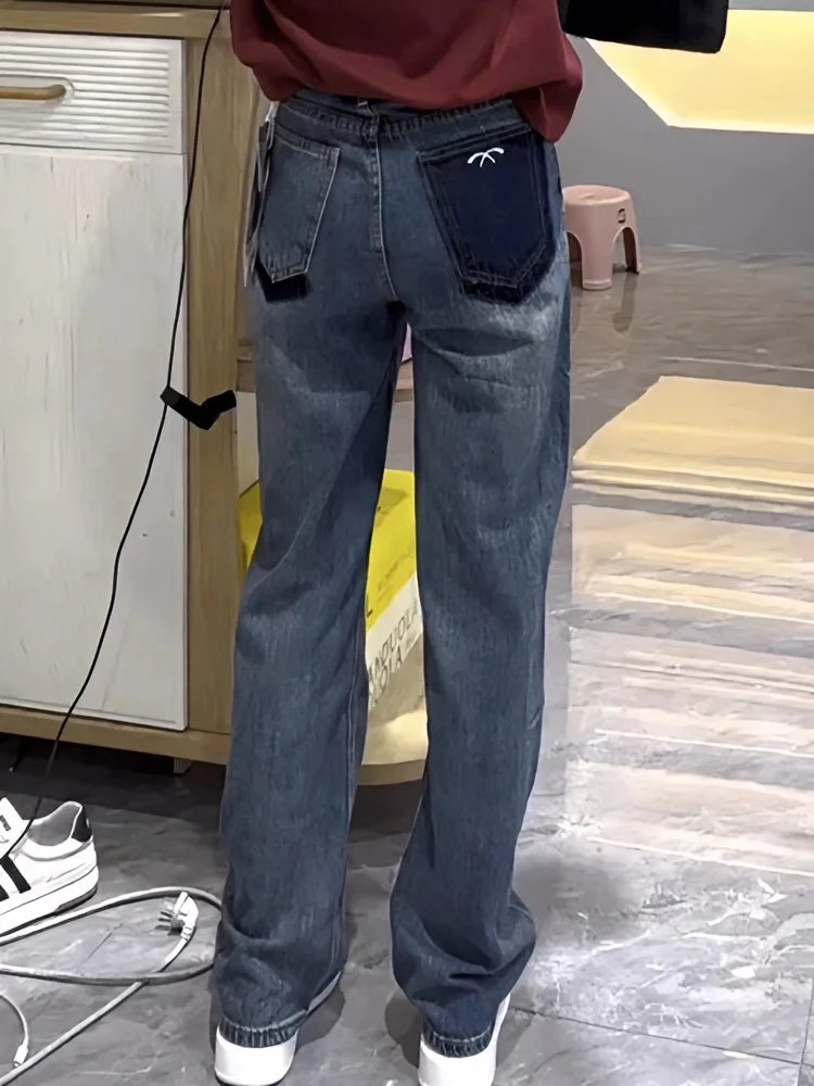 

Женские джинсы с широкими штанинами, осенне-зимние, новые, больших размеров, прямого кроя, утягивающие, с высокой талией