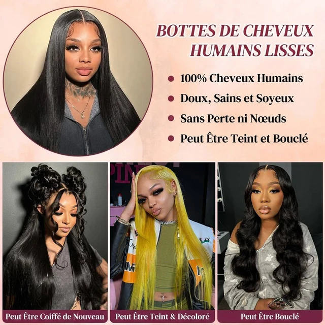 16A Double Drawn Bone Straight Human Hair Bundles Brazilian Raw Hair Weave 100% Unprocessed Virgin Hair Extensions Natural Black Color Full Thick Ends Bundle 3