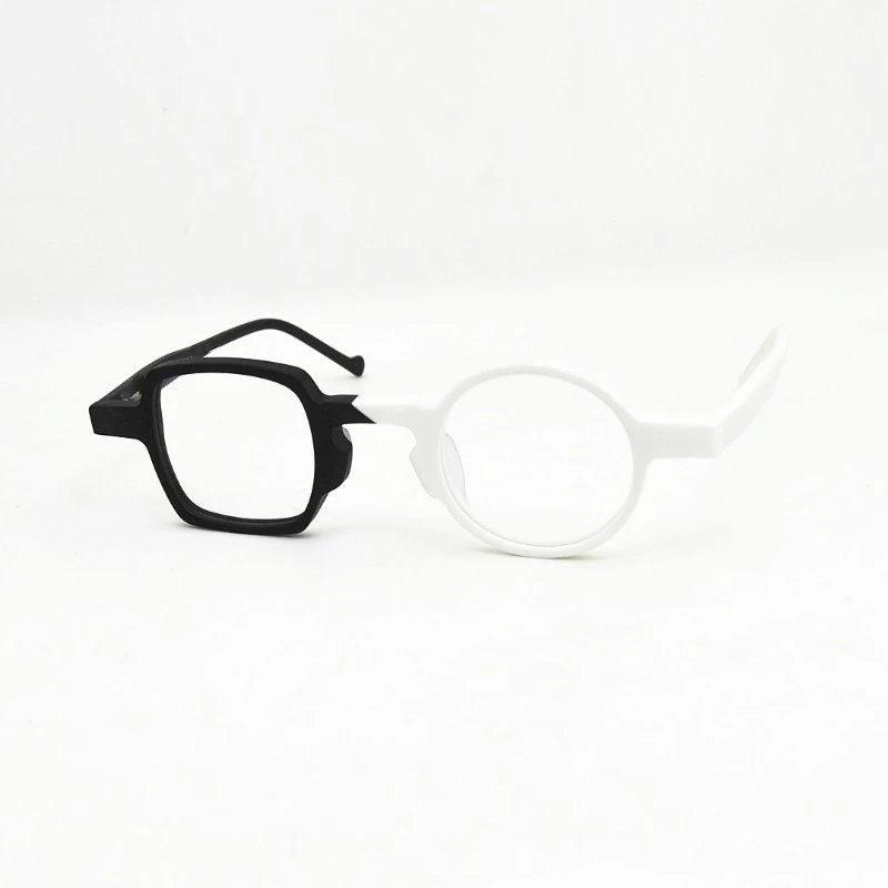 

Irregular Square and One Round Color Black and White Acetate Glasses Retro Personalized National Trend Designer Frames