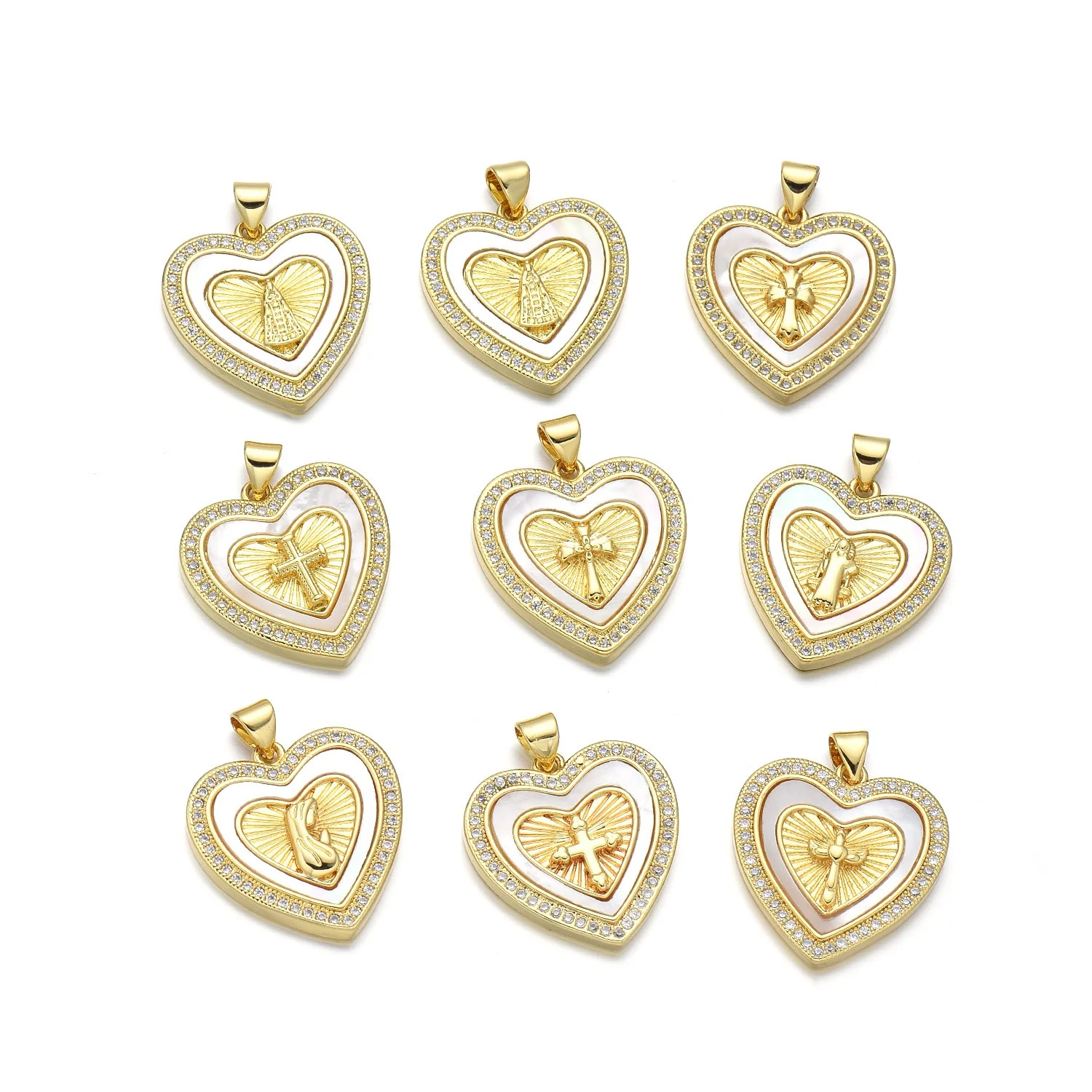 5pcs European and American White Shell Love Virgin Mary Pendant Accessorie DIY Pearl Necklace Jewelry Making Materials Wholesale