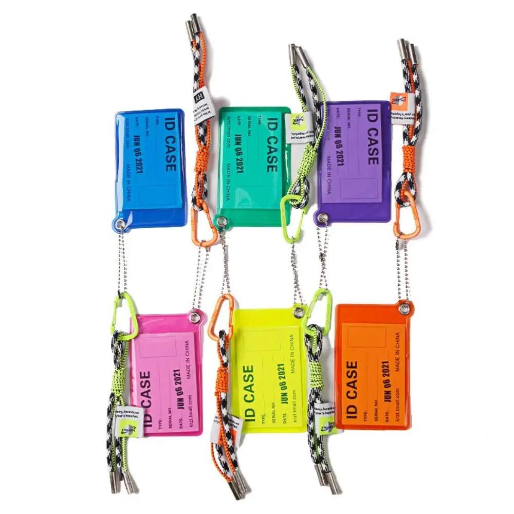 Fluorescent Color Card Holder Lanyard Transparent Metal Keyring ID Card Strap Bag Charm Weave Rope Credential Holder