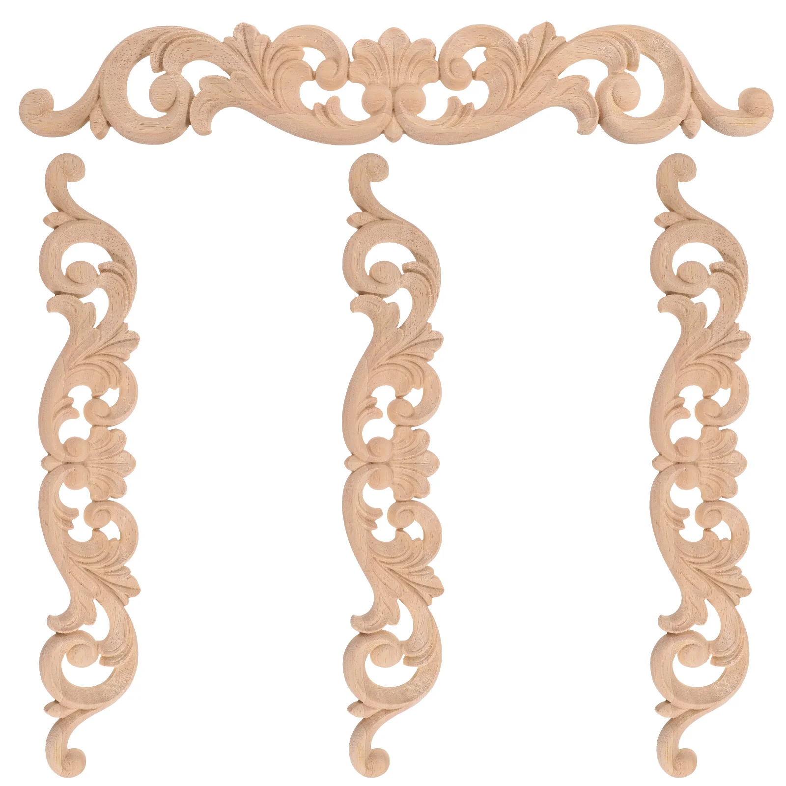 4pcs Carved Wood Appliques Onlay Door Decorative Onlay Cabinet Drawer Wooden Onlay wooden applique decorative wood appliques