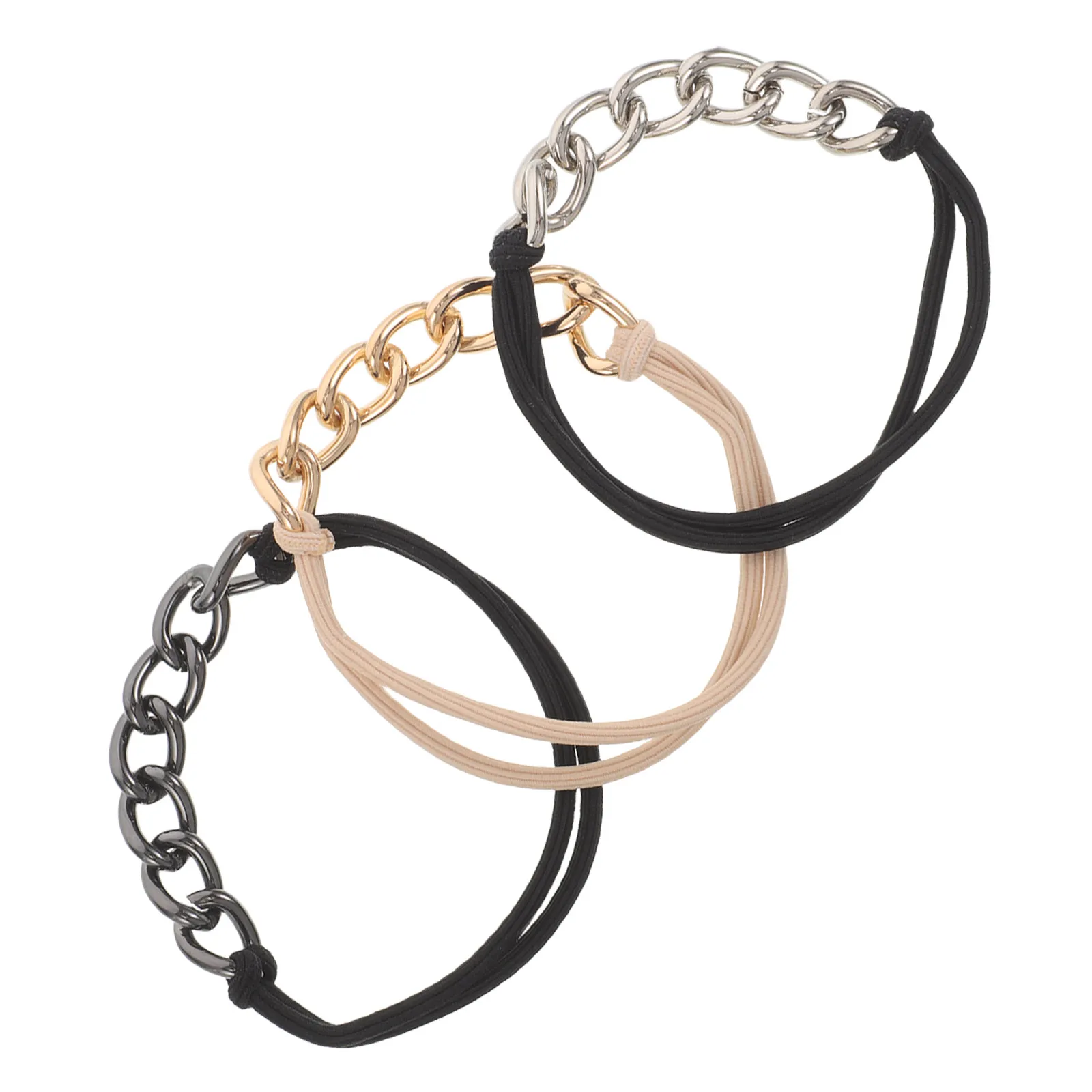 3Pcs Bracelet Hair Tie Metal Ponytail Holder Double Strand No Damage Hair Cuffs for Women Party Work Casual Minimalist Style