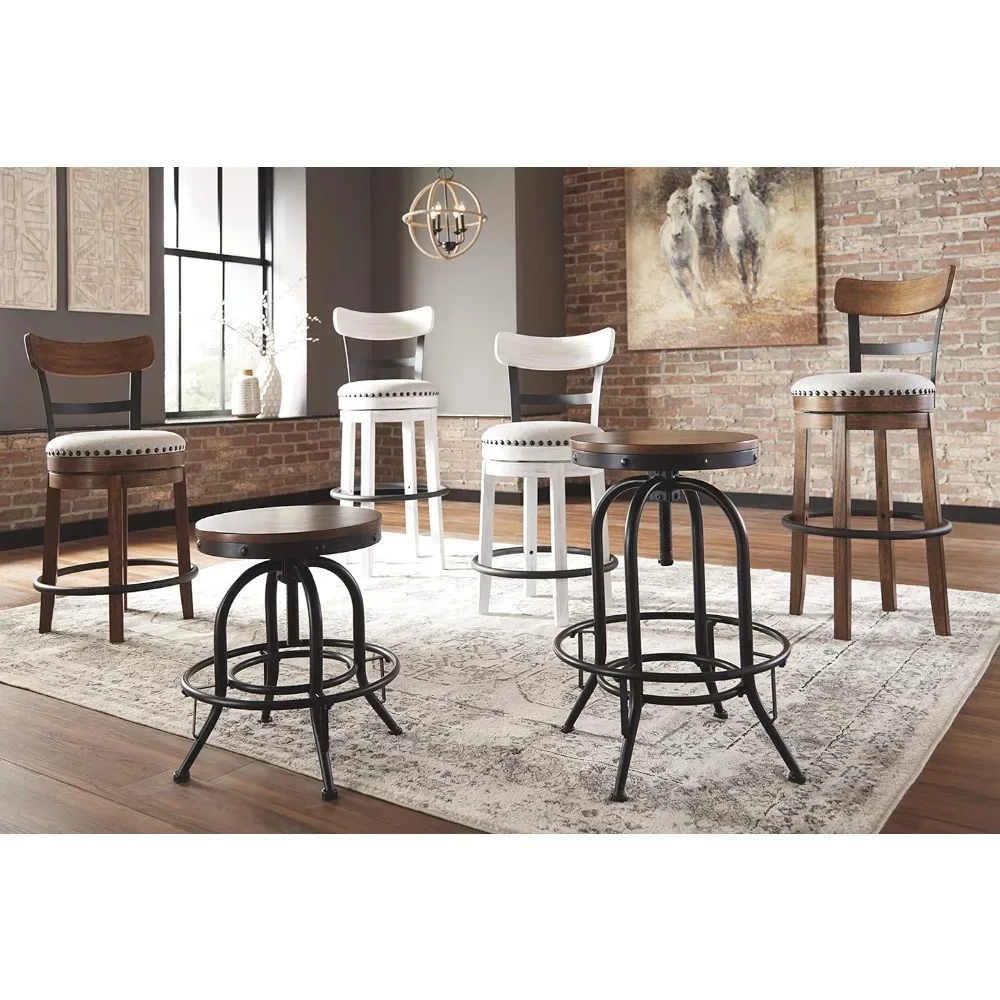 Industrial adjustable height rotating bar stool, 2-piece set of 17.5 inches deep x 17.5 inches wide x 24 inches high