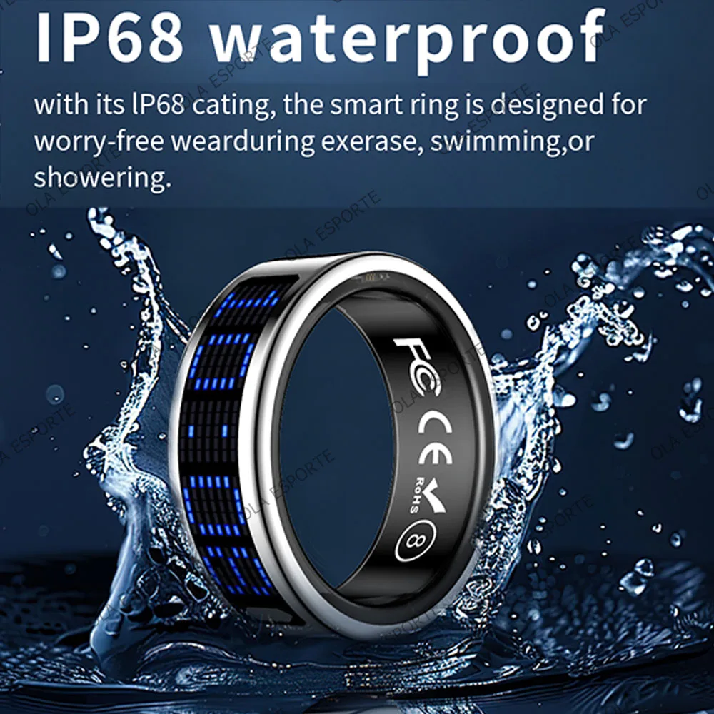 SR16 Smart Ring 3D LED Display Screen Call ID Reminder Heart Rate Sleep Monitoring 5ATM Waterproof Wireless Charging Rings 2025