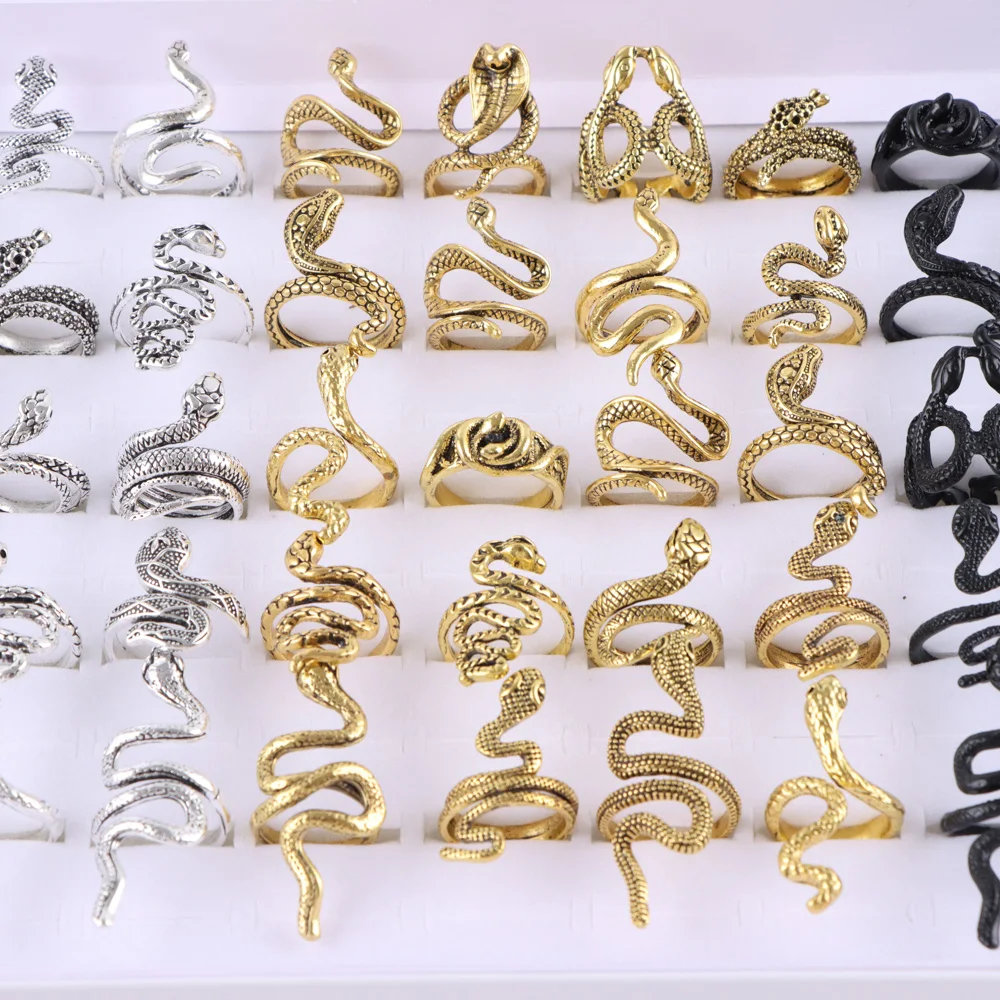 Pack of 20pcs/ Lot Mens Vintage Animal Silver Plated Metal Jewelry Rings For Women Mix Snake lion tiger Dog Wolf  Etc Style