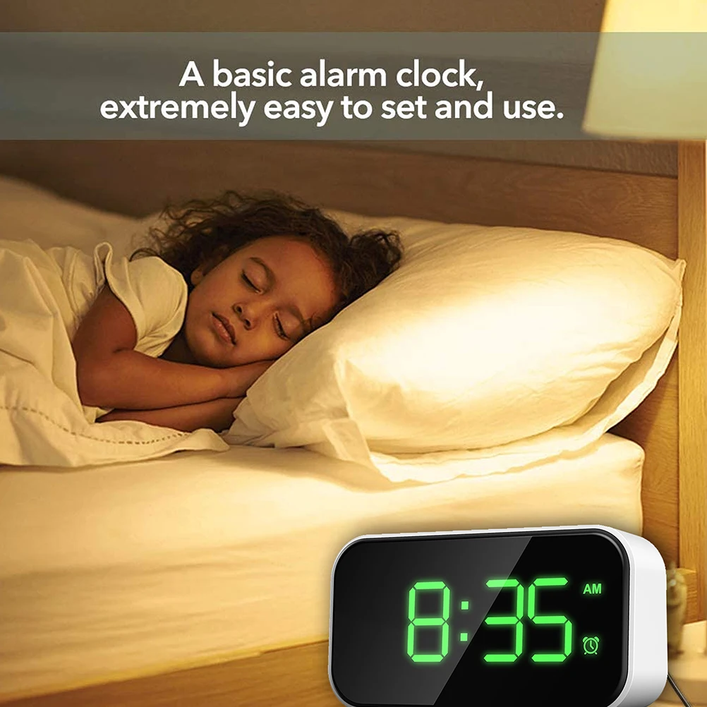 

Digital Clock White Alarm Usb Adjustable Charging Station Green Small Bedside Stylish Office