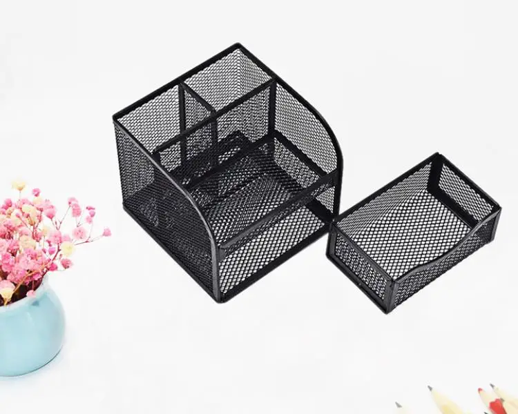 FourGrid Metal Pen Holder Wholesale, Luxury High-End Student Stationery, Square Drawer Type Desktop Storage Box For Office