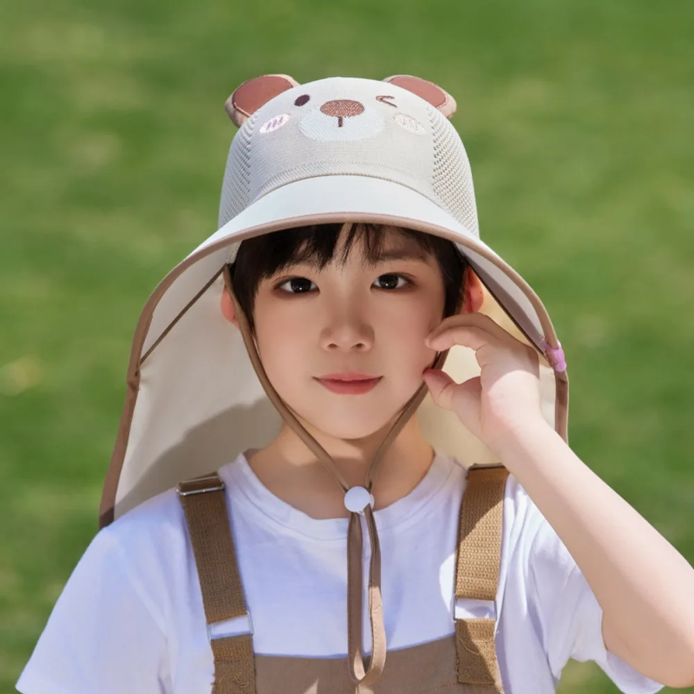 

Fashion Big Brim Baby Fisherman Hat Cartoon Extended Shawl Kids Sunscreen Hat Bucket Cap Neck Cover Children Beach Cap Outdoor