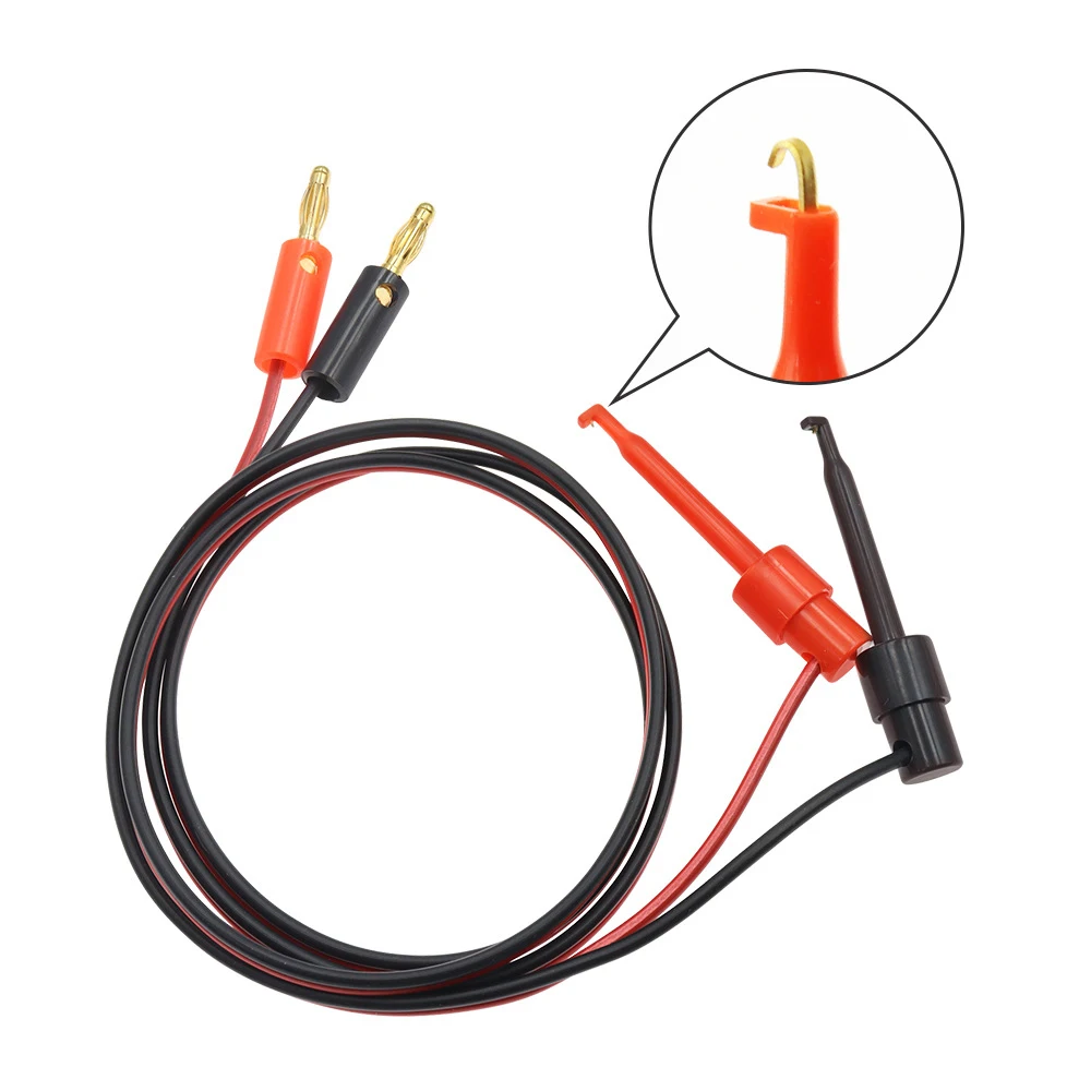 1 Pair 1M 4mm Banana Plug to Electric Hook Clip Test Cable Gold Plated for Multimeter Test Leads Wire Connector Red Black Banana