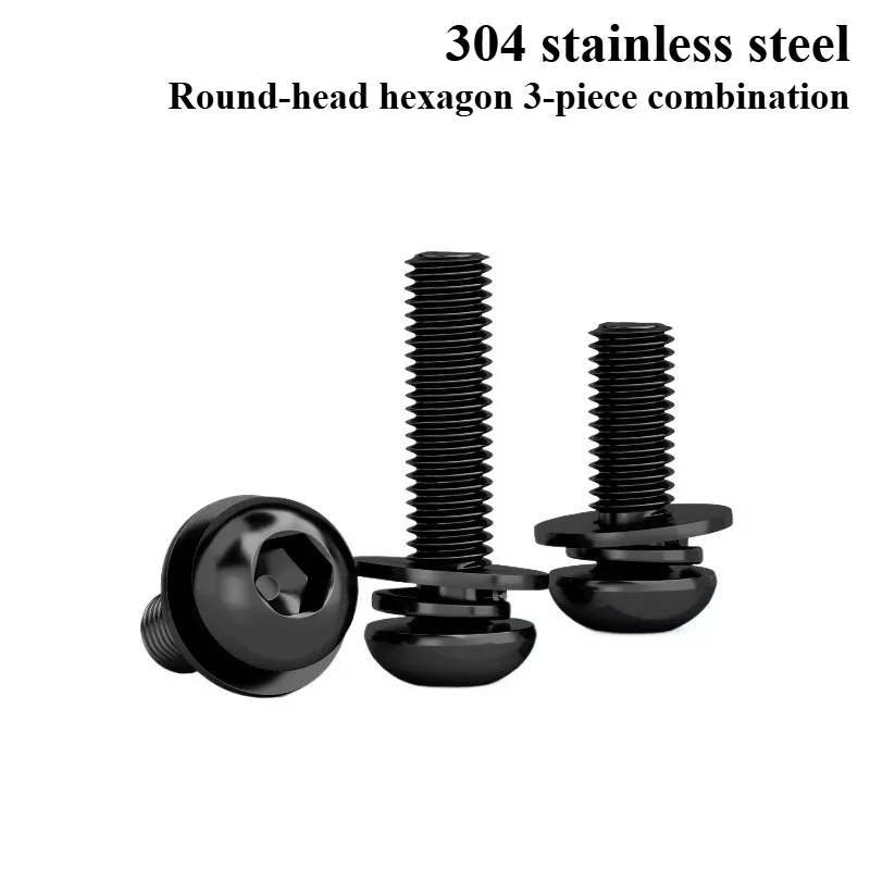 DIN7380 Black 304 Stainless Steel Allen Head Combination Screw M3 M4 M5 Hex Bolt with Spring Flat Washer