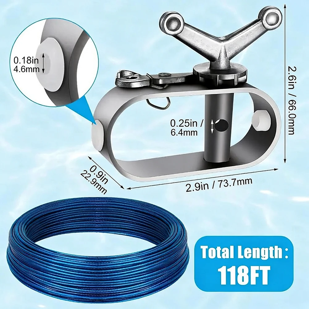 100ft Pool Cover Cable Winch Kit Cable Tightener Replacement All-Weather Rustproof Protection Prevent Cover Blow-Off For Safety