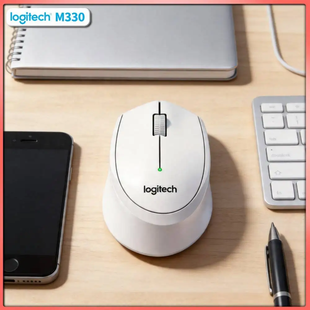 Logitech M330 Ergonomic Silent Wireless Mouse 2.4G USB Nano Receiver Fixed Sensitivity for Office PC Laptop Mac Table Mat
