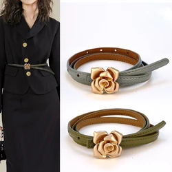 New Women's Fashionable Metal flower Buckle Thin Belt, Detachable Double Side Denim Belt As A Gift For Mothers And Girlfriends